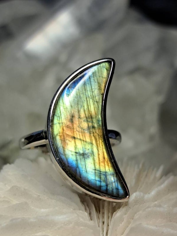 Labradoriet Maan Ring Maat 15,5