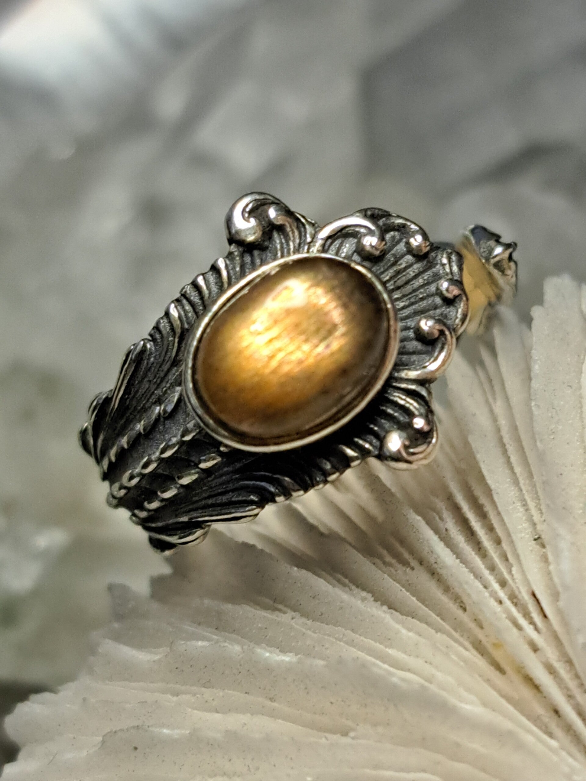 Maansteen met Zonnesteen Ring Maat 17