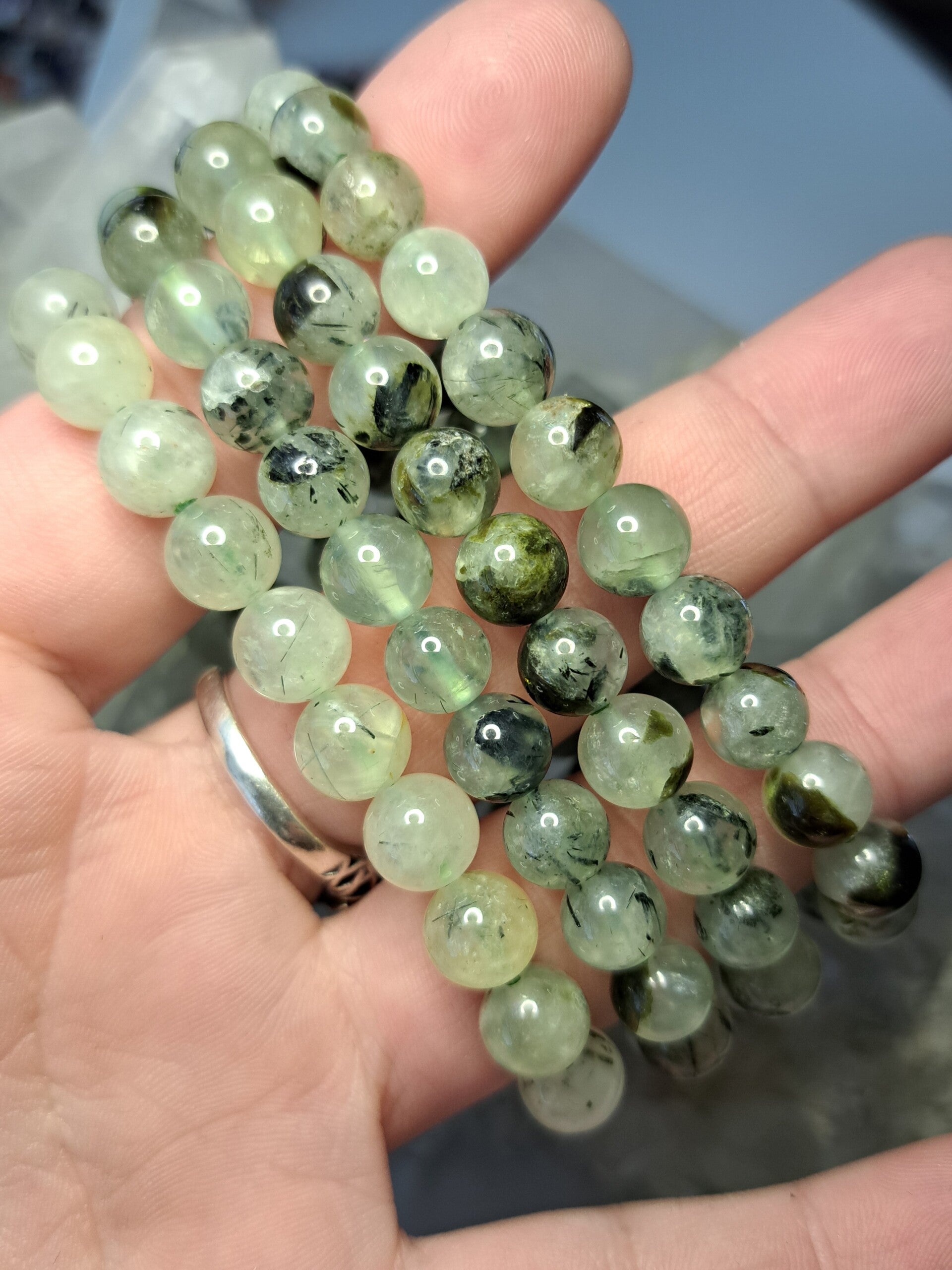 Prehniet met Toermalijn Armband 9mm kraal