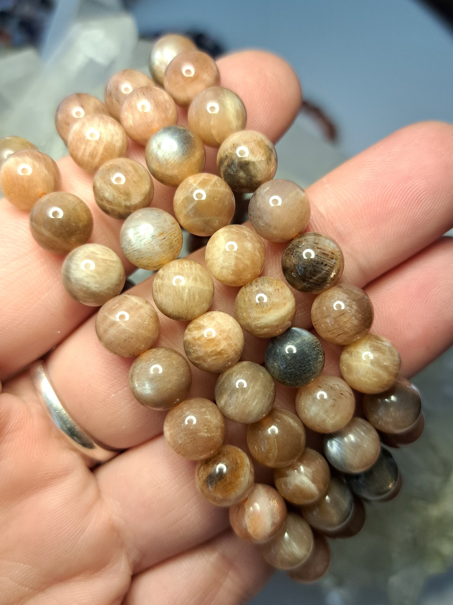 Maansteen met Zonnesteen Flash Armband 9mm kraal