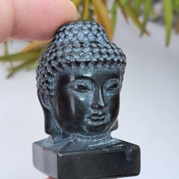 Zilver Obsidiaan Buddha Hoofd (1)