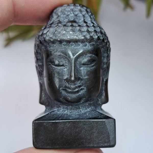 Zilver Obsidiaan Buddha Hoofd (2)