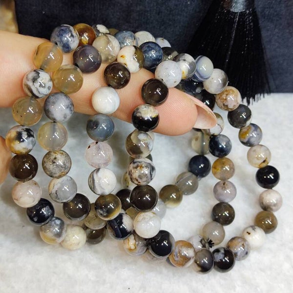 Donkere Bloem Agaat Armband 8mm kraal