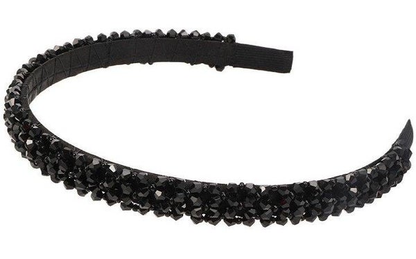 Haarband Facet Glaskralen 1,5cm Zwart