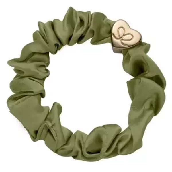 GOUDEN HART ZIJDEN SCRUNCHIE OLIJFGROEN