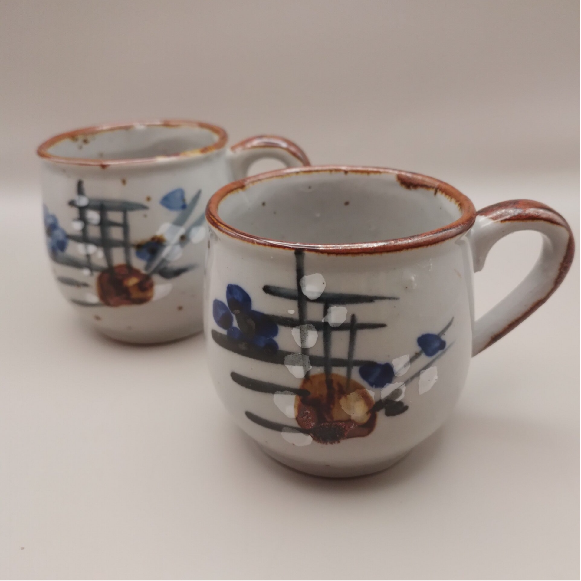 Beker grijs met bruine rand - set van 2