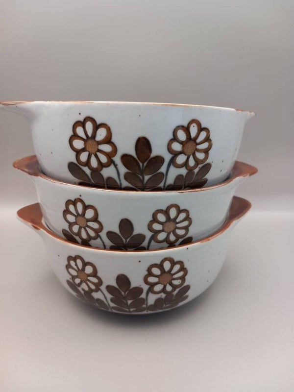Soepkommen met madelief bruin / beige - set van 3
