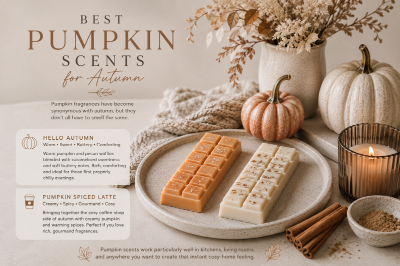 Cosy pumpkin autumn wax melts inspired by pumpkin spice and creamy pumpkin spiced latte