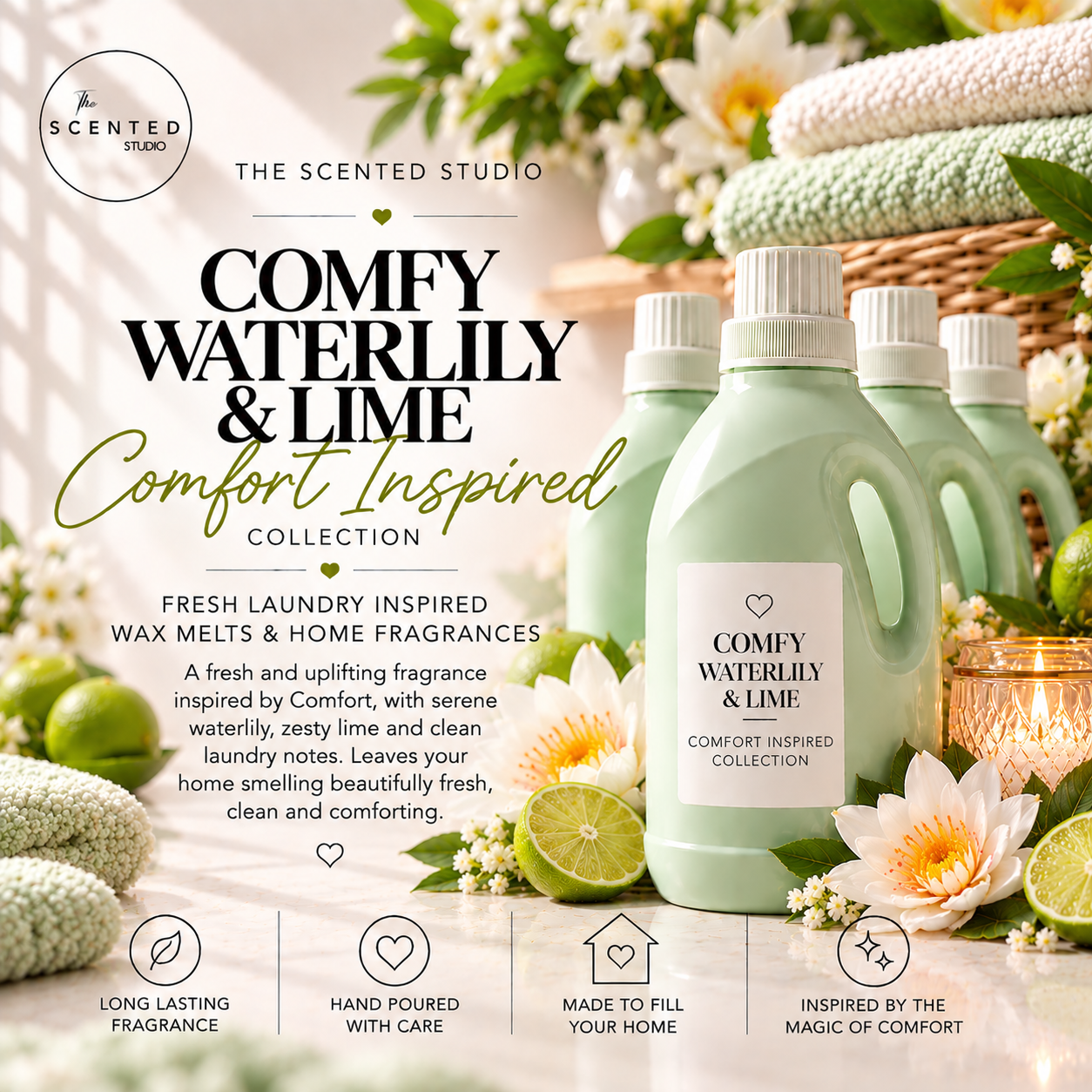 Comfy Waterlily & Lime Wax Melt & Home Fragrance – Comfort Inspired Laundry Scent