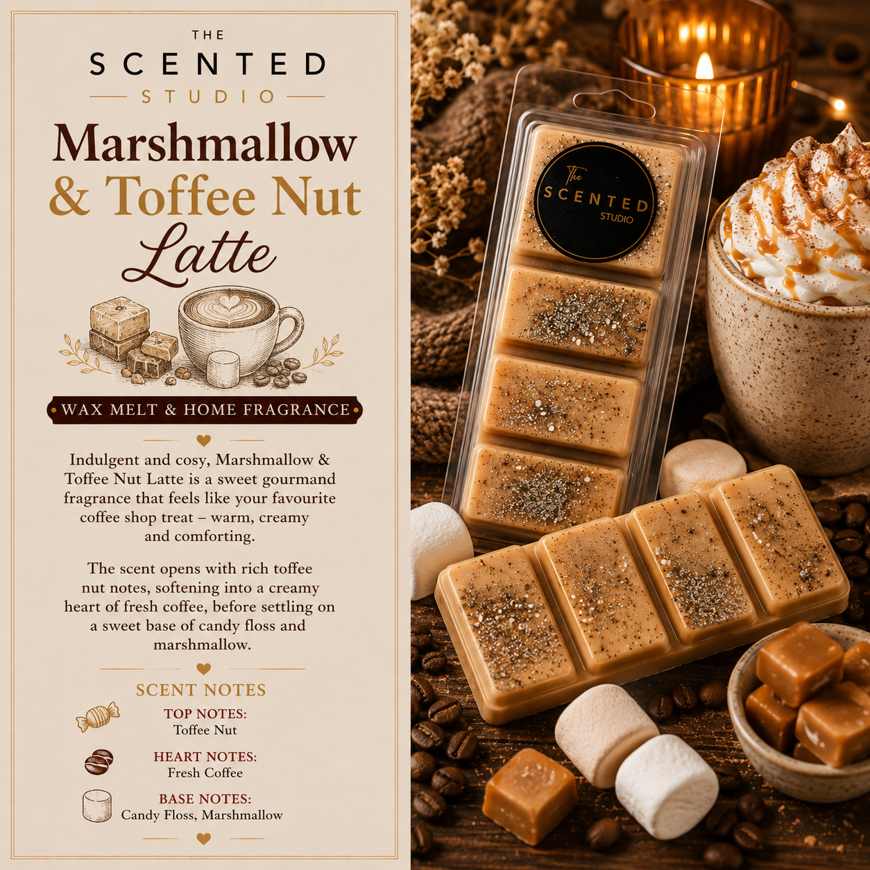 Marshmallow & Toffee Nut Latte Wax Melt – Sweet Coffee Gourmand