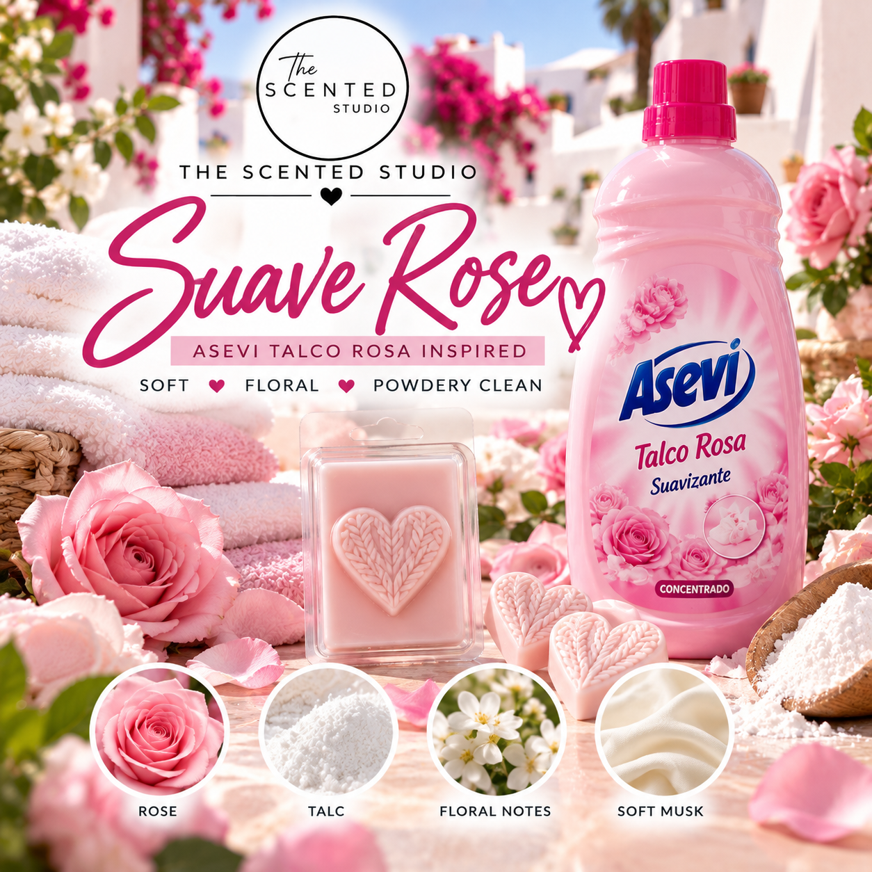 Suave Rose Wax Melt – Asevi Talco Rosa Inspired Spanish Cleaning Fragrance