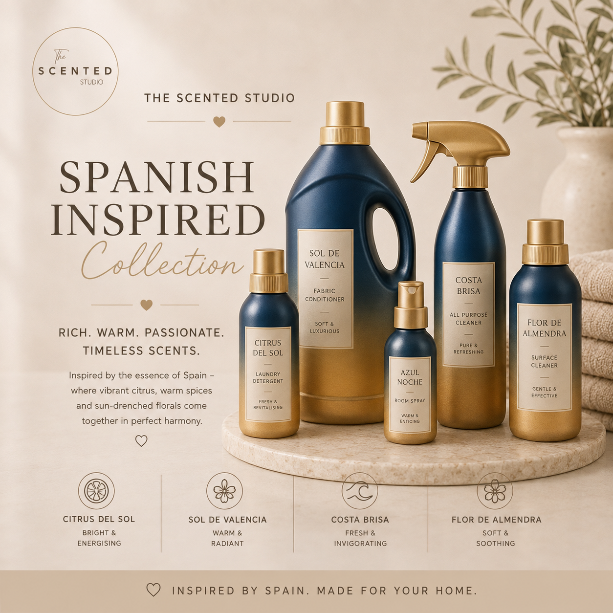 "Spanish Inspired collection image – Mediterranean coastal holiday home fragrance – The Scented Studio"