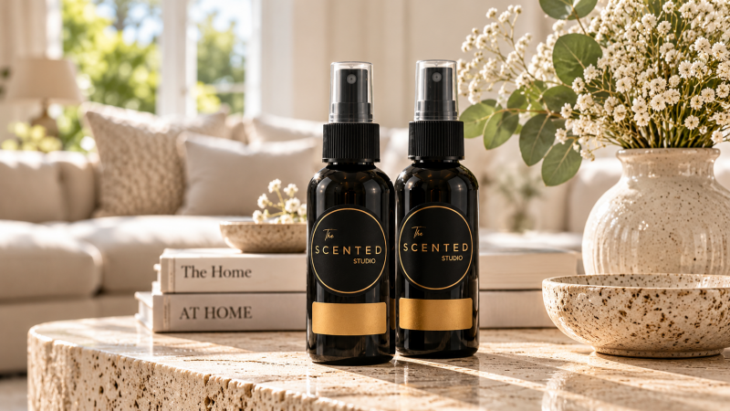 The Scented Studio scented room spray for refreshing living rooms, bedrooms and hallways.