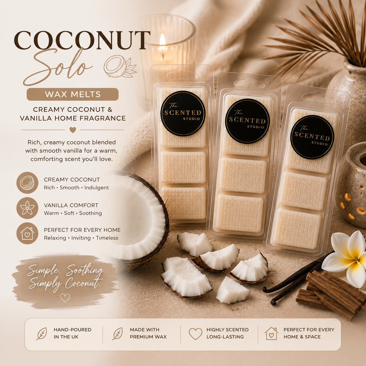 Coconut Solo Wax Melts– Creamy Coconut & Vanilla Home Fragrance