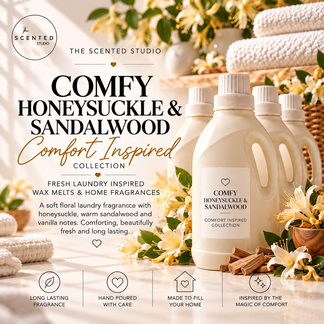 Comfy Honeysuckle & Sandalwood Wax Melt & Home Fragrance – Comfort Inspired Laundry Scent