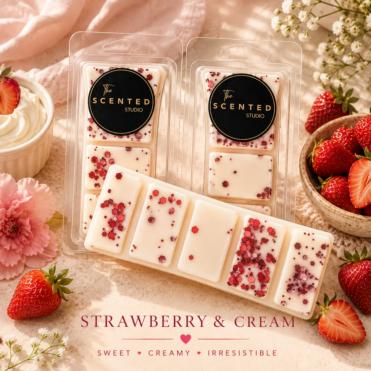 Strawberries & Cream Wax Melt – Fruity Sweet Home Fragrance