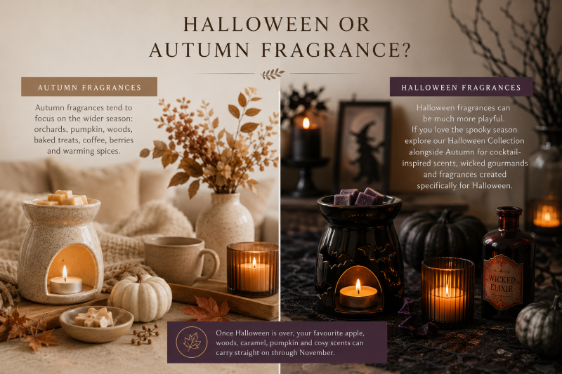 Autumn and Halloween home fragrance inspiration with cosy seasonal scents and spooky fragrances