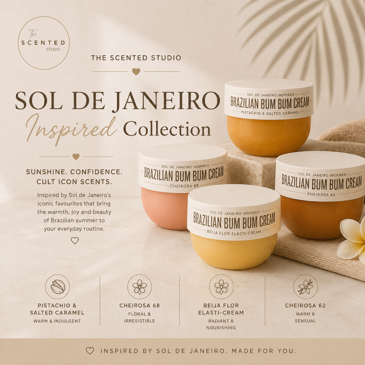 "Sol de Janeiro inspired collection image – tropical vanilla coconut home fragrance – The Scented Studio"