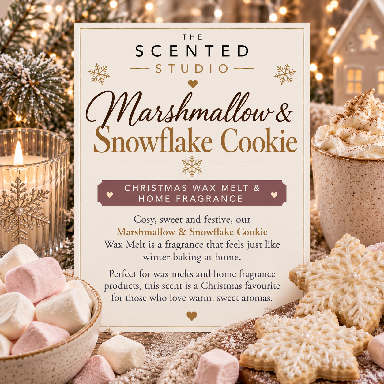 Marshmallow & Snowflake Cookie Wax Melt & Home Fragrance – Sweet Festive Bakery Scent