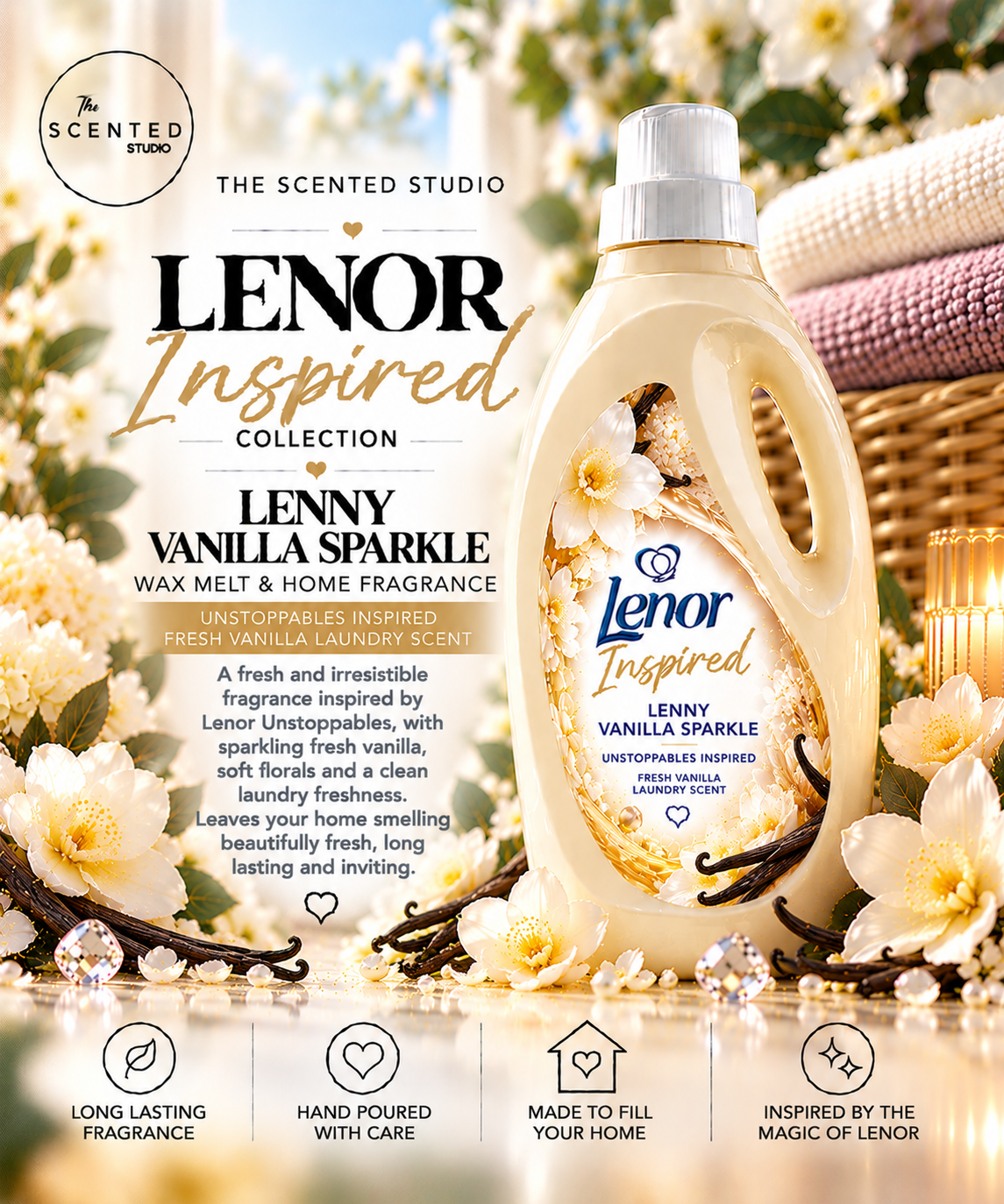 Lenny Vanilla Sparkle Wax Melt & Home Fragrance – Unstoppables Inspired Fresh Vanilla Laundry Scent