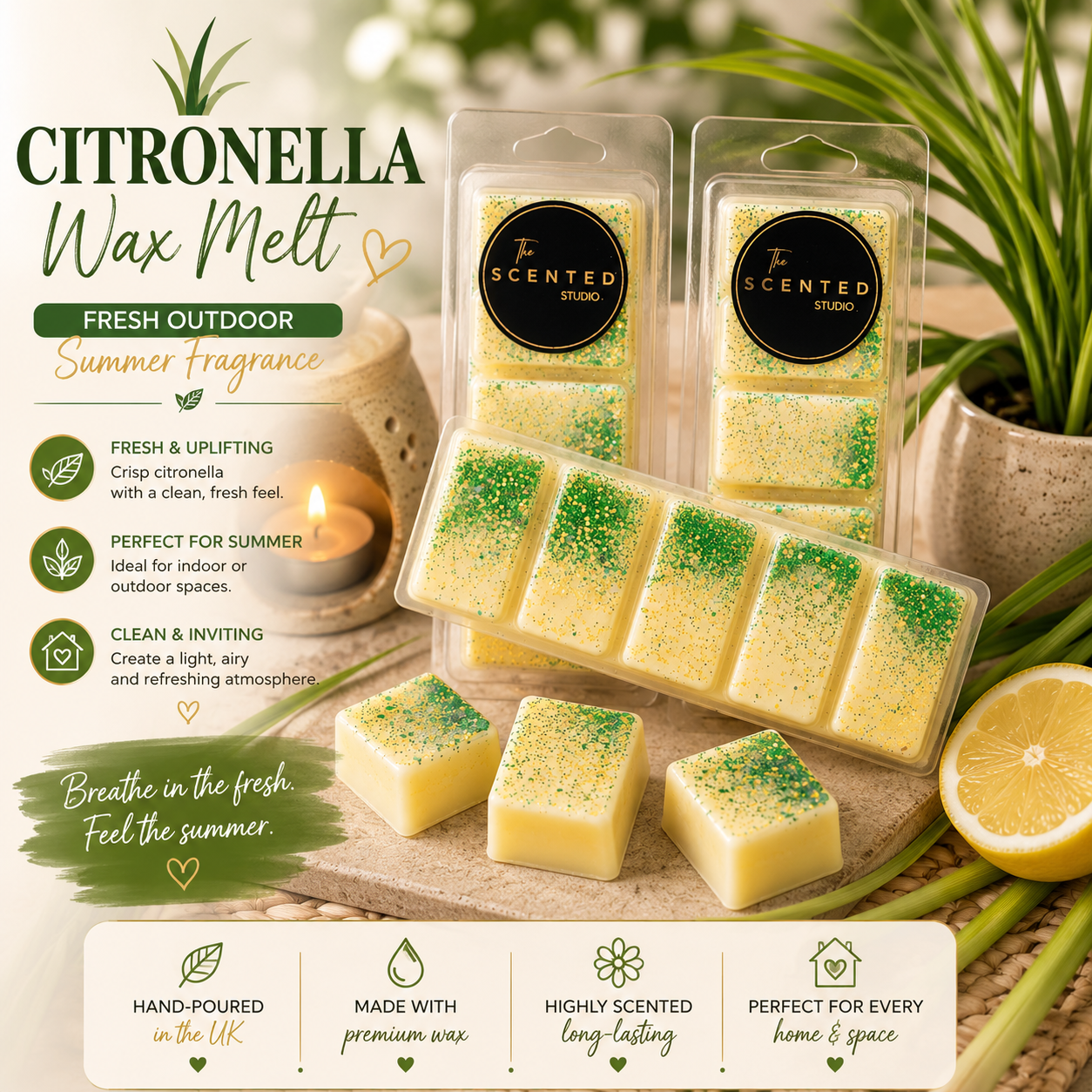 Citronella Wax Melt – Fresh Outdoor Summer Fragrance