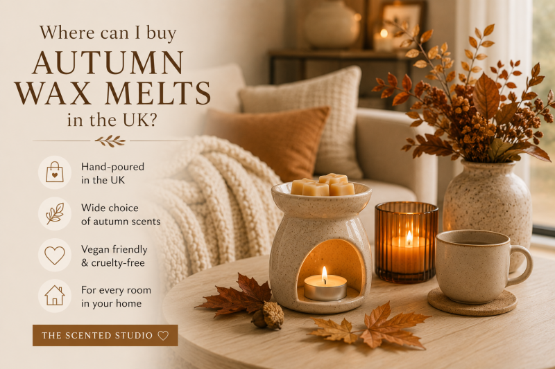 Autumn wax melts in the UK from The Scented Studio with cosy seasonal home fragrance