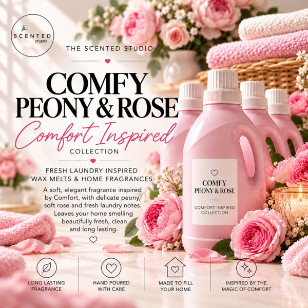 Comfy Peony & Rose Wax Melt & Home Fragrance – Comfort Inspired Laundry Scent | THE SCENTED STUDIO