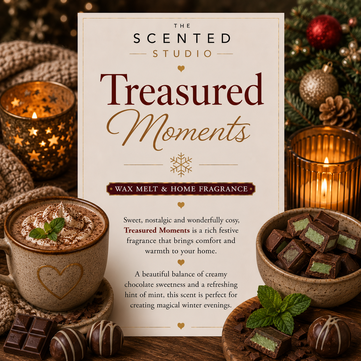 Treasured Moments Wax Melt & Home Fragrance | Cocoa, Vanilla & Spiced Mint