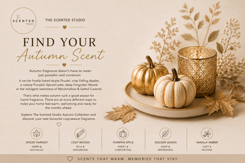 Find your perfect autumn scent with cosy, woody, spiced and sweet home fragrance from The Scented Studio