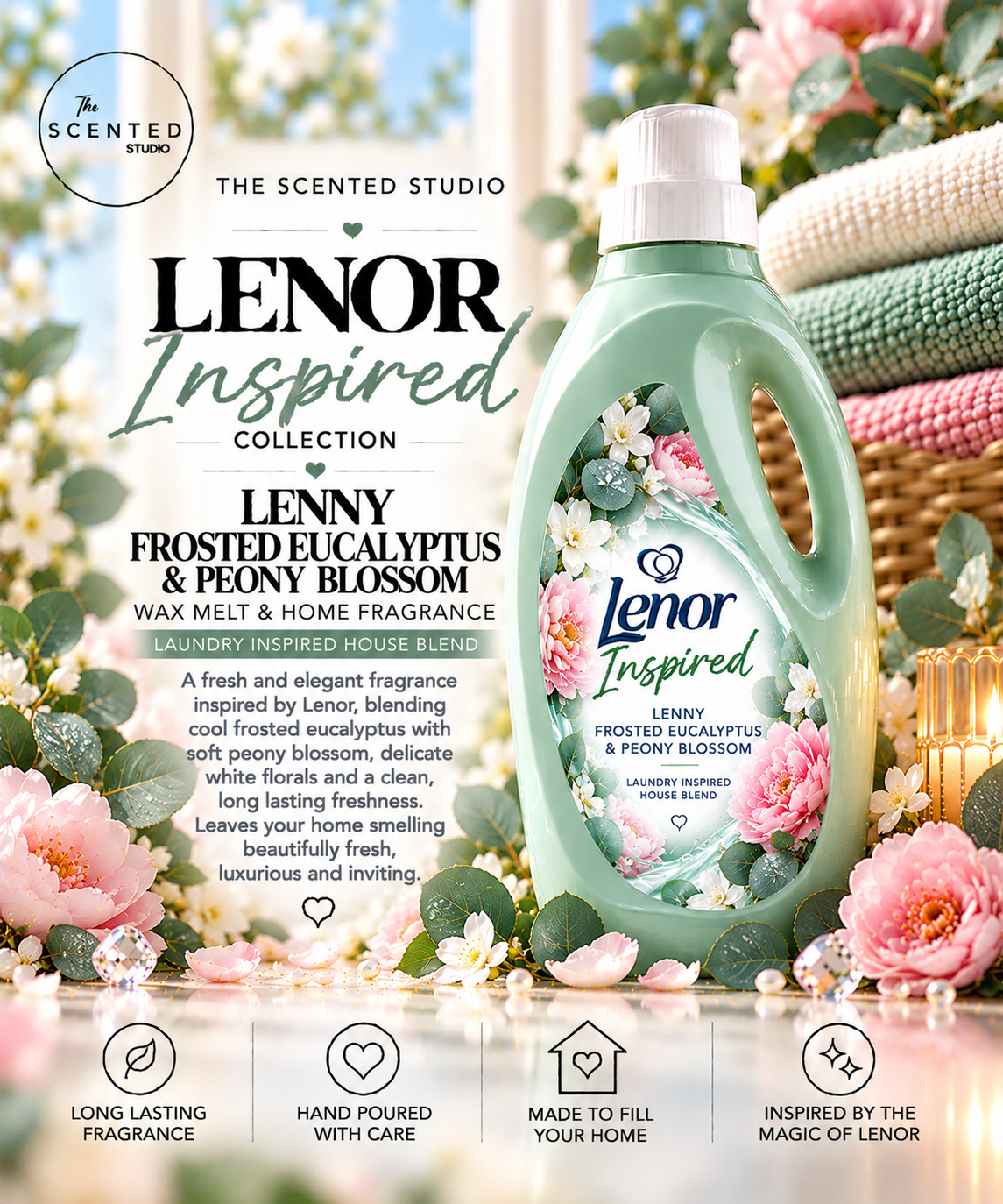Lenny Frosted Eucalyptus & Peony Blossom Wax Melt & Home Fragrance – Laundry Inspired House Blend