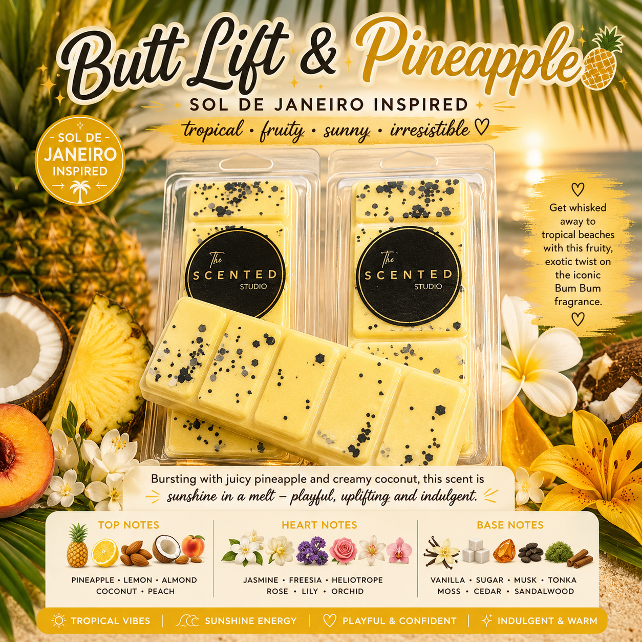 Butt Lift & Pineapple Wax Melt & Home Fragrance | Tropical Fruity & Vanilla Scent