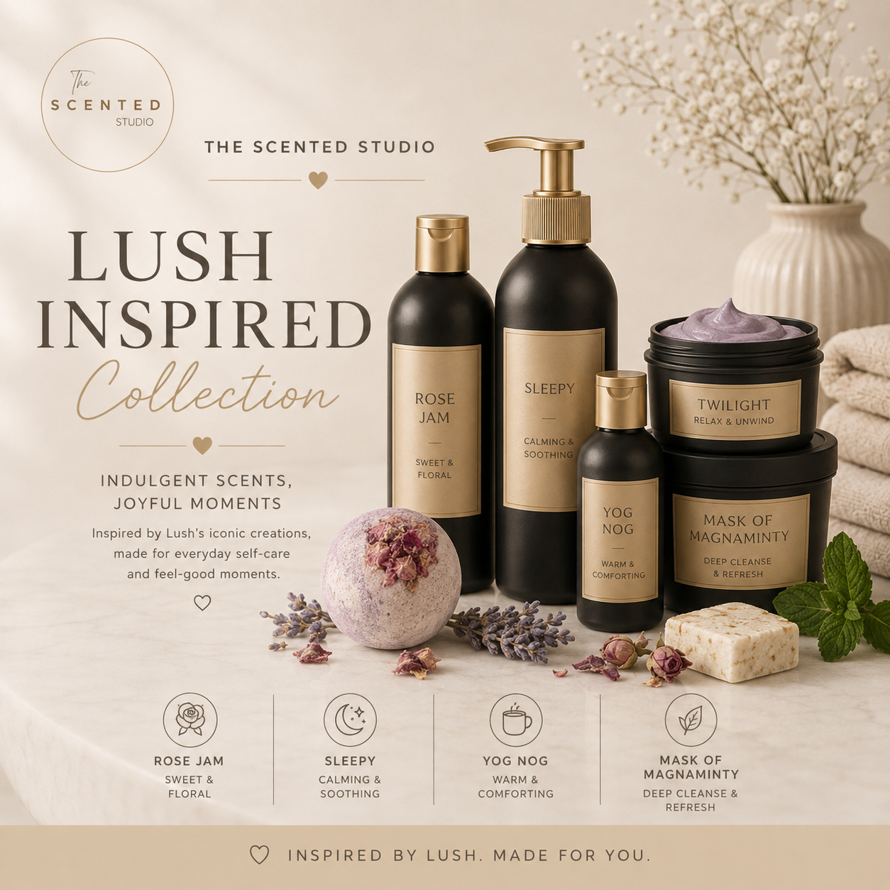 "Lush inspired collection image – bold spa-style home fragrance wax melts – The Scented Studio"