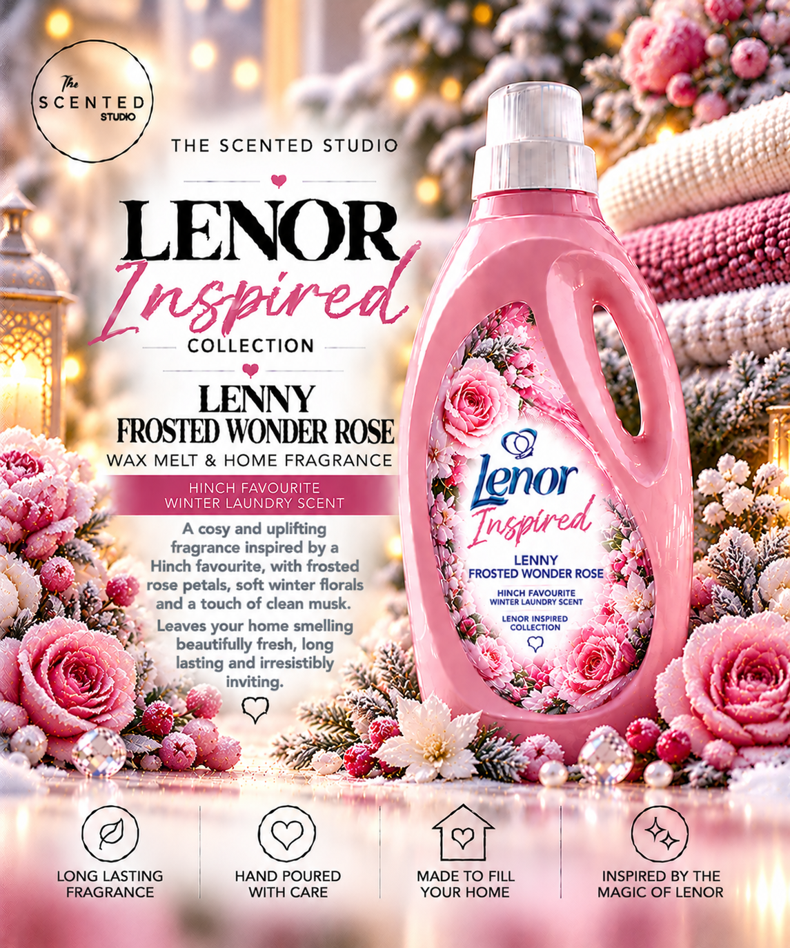 Lenny Frosted Wonder Rose Wax Melt & Home Fragrance – Hinch Favourite Winter Laundry Scent