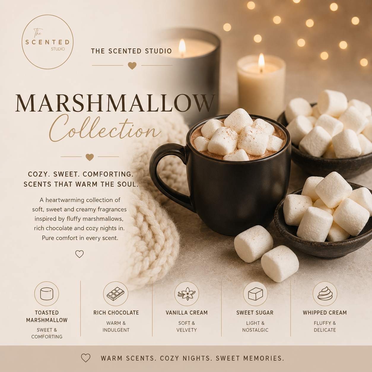 "Marshmallow Collection image – soft fluffy sweet marshmallow home fragrance – The Scented Studio"
