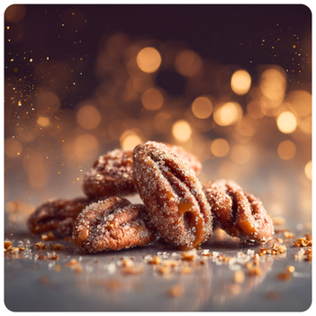 Caramelised Pecans wax melts surrounded by roasted pecans and caramel drizzle for a sweet, indulgent vibe