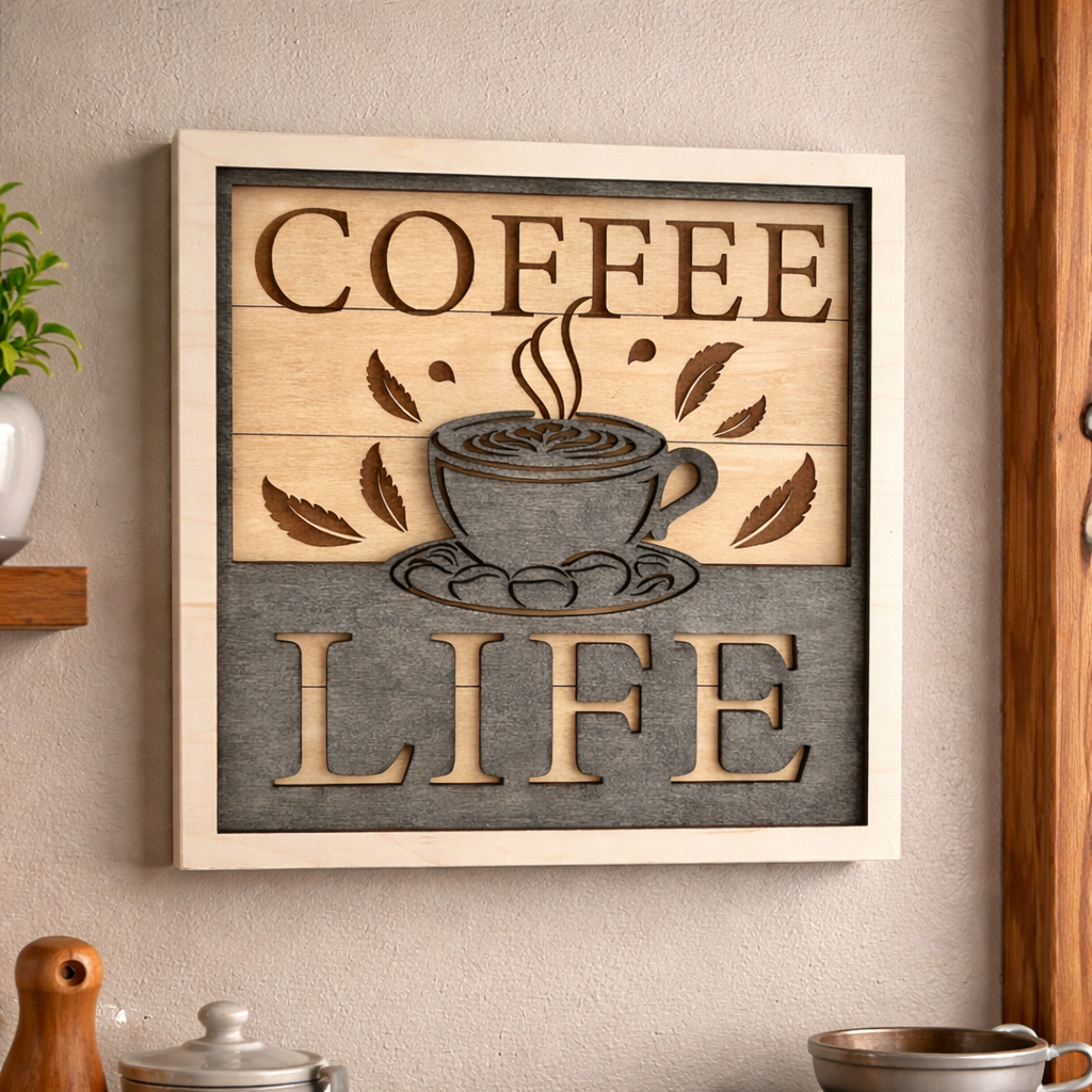 Coffee Life – Layered Wooden Wall Sign