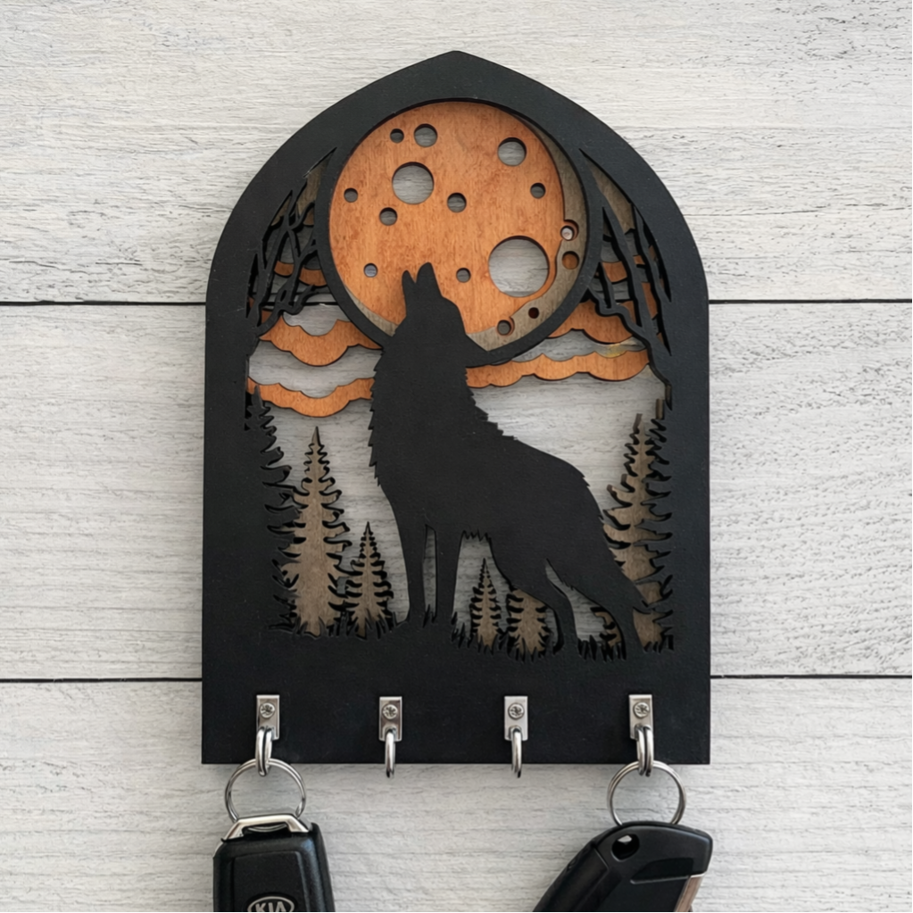 Wolf Howling at the Moon Key Plaque