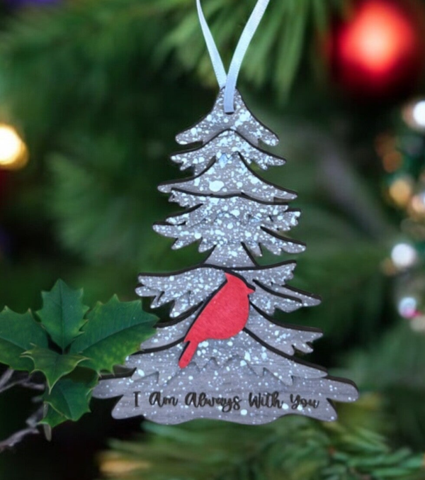 Cardinals nestled in hand-painted tree