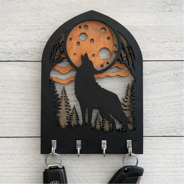 Wolf Howling at the Moon Key Plaque