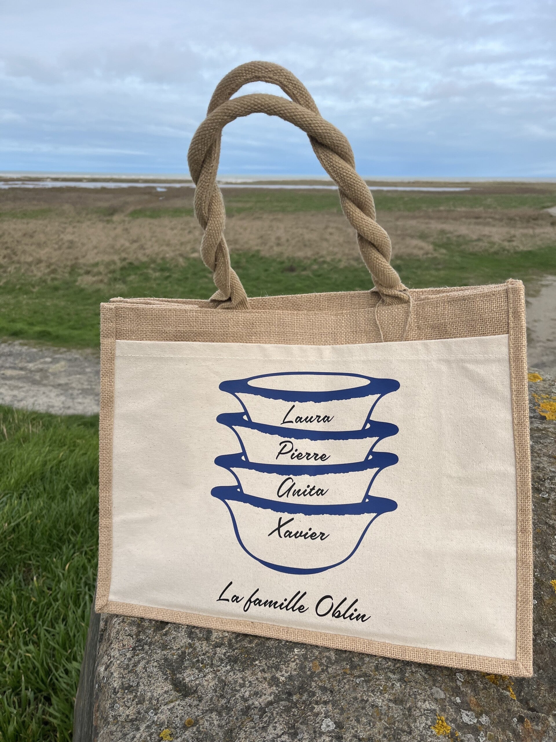 Grand sac cabas en toile de jute – Bols bretons personnalisés