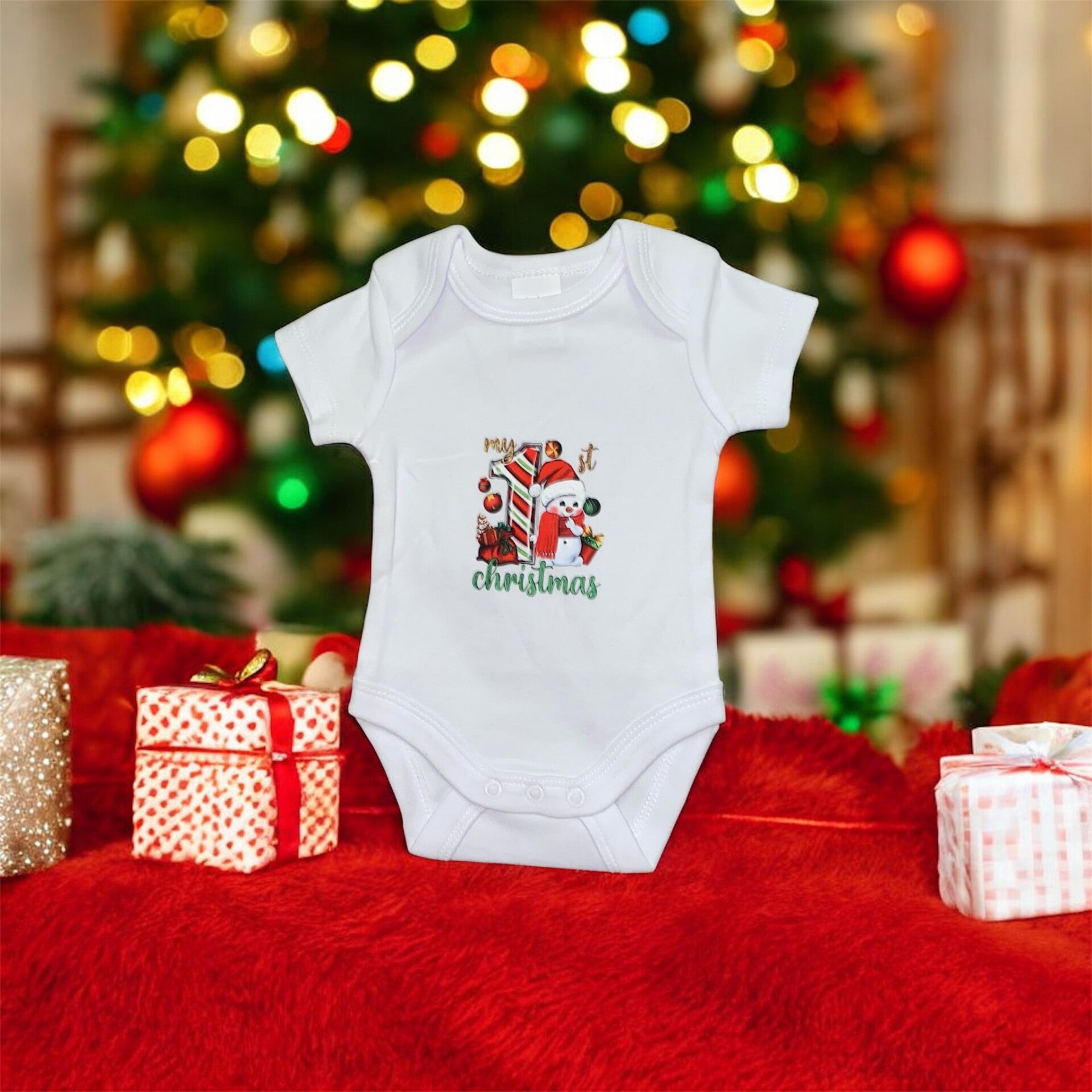 1st Christmas Baby Short Sleeve Bodysuit