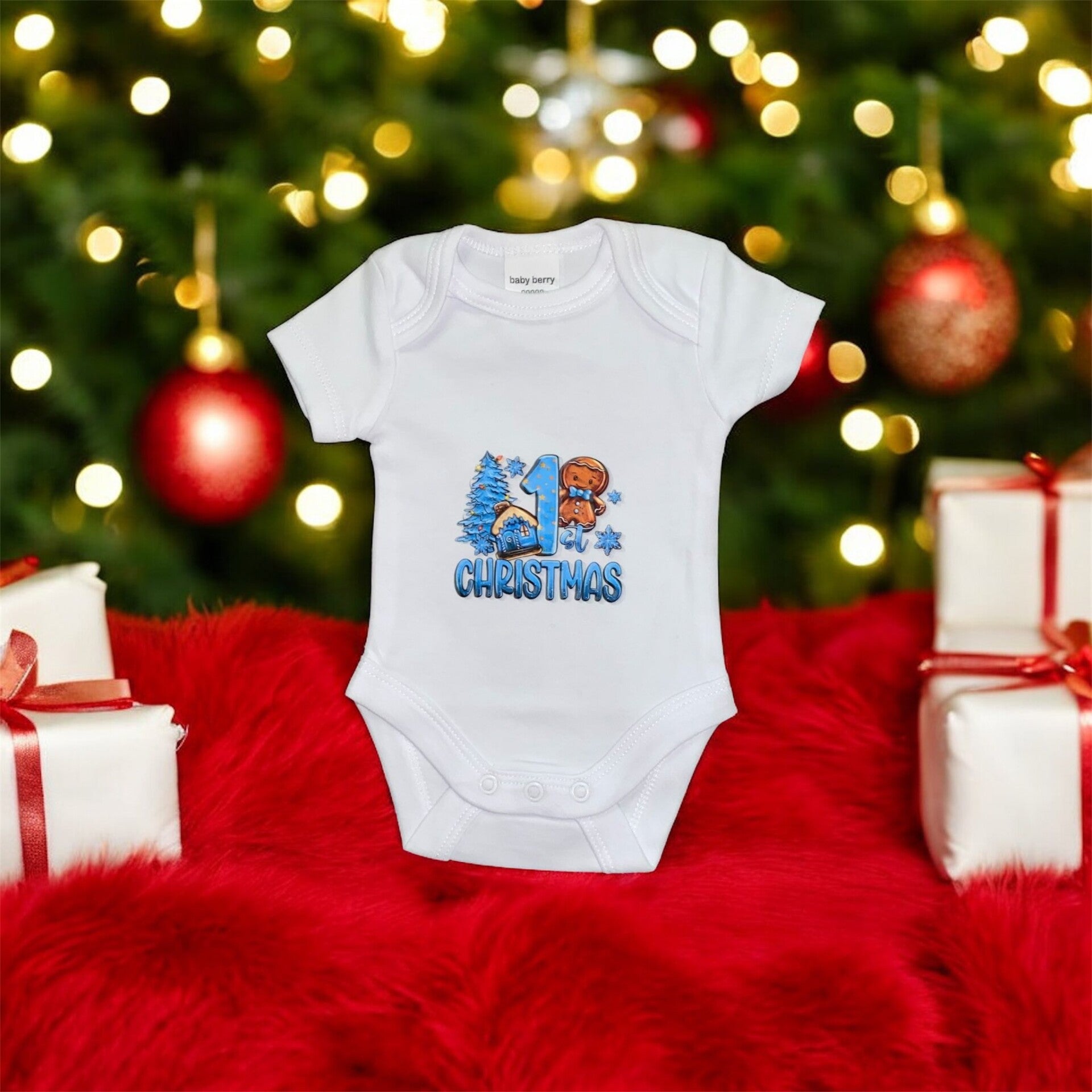 1st Christmas Baby Short Sleeve Bodysuit