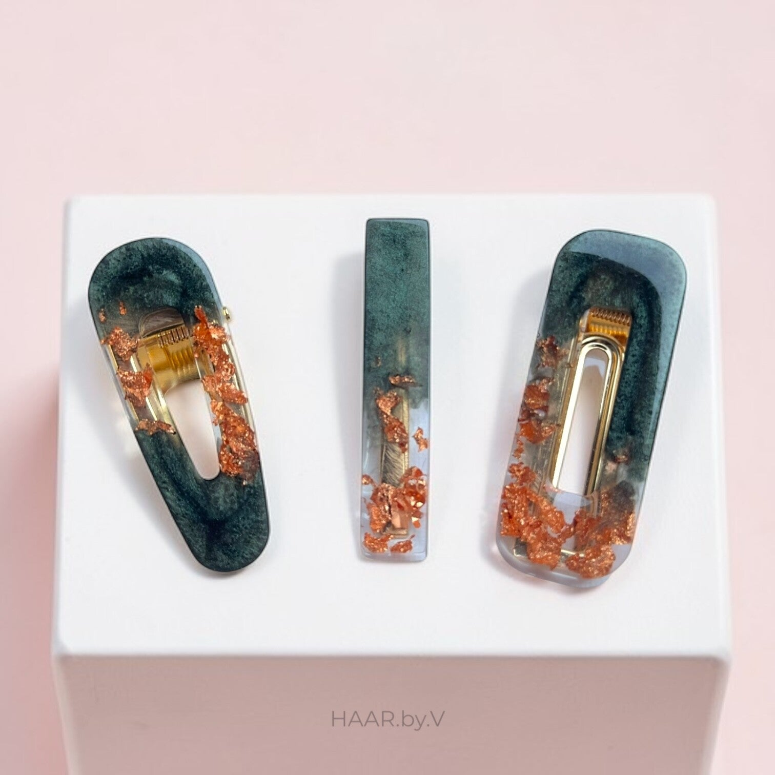 Haarspangen 3er-Set „Smoky Petrol Copper“