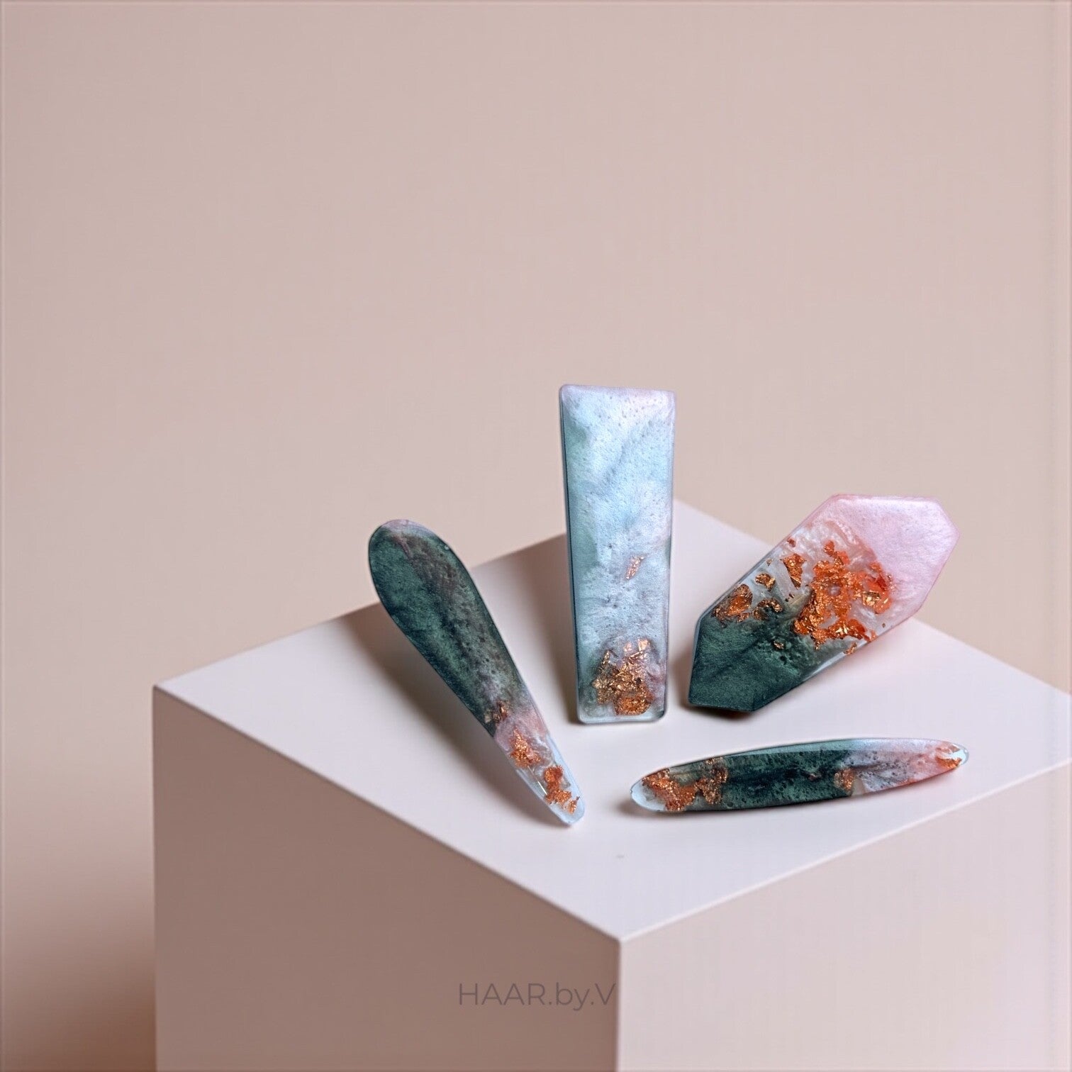 Haarspangen 4er-Set „Smoky Petrol Copper“