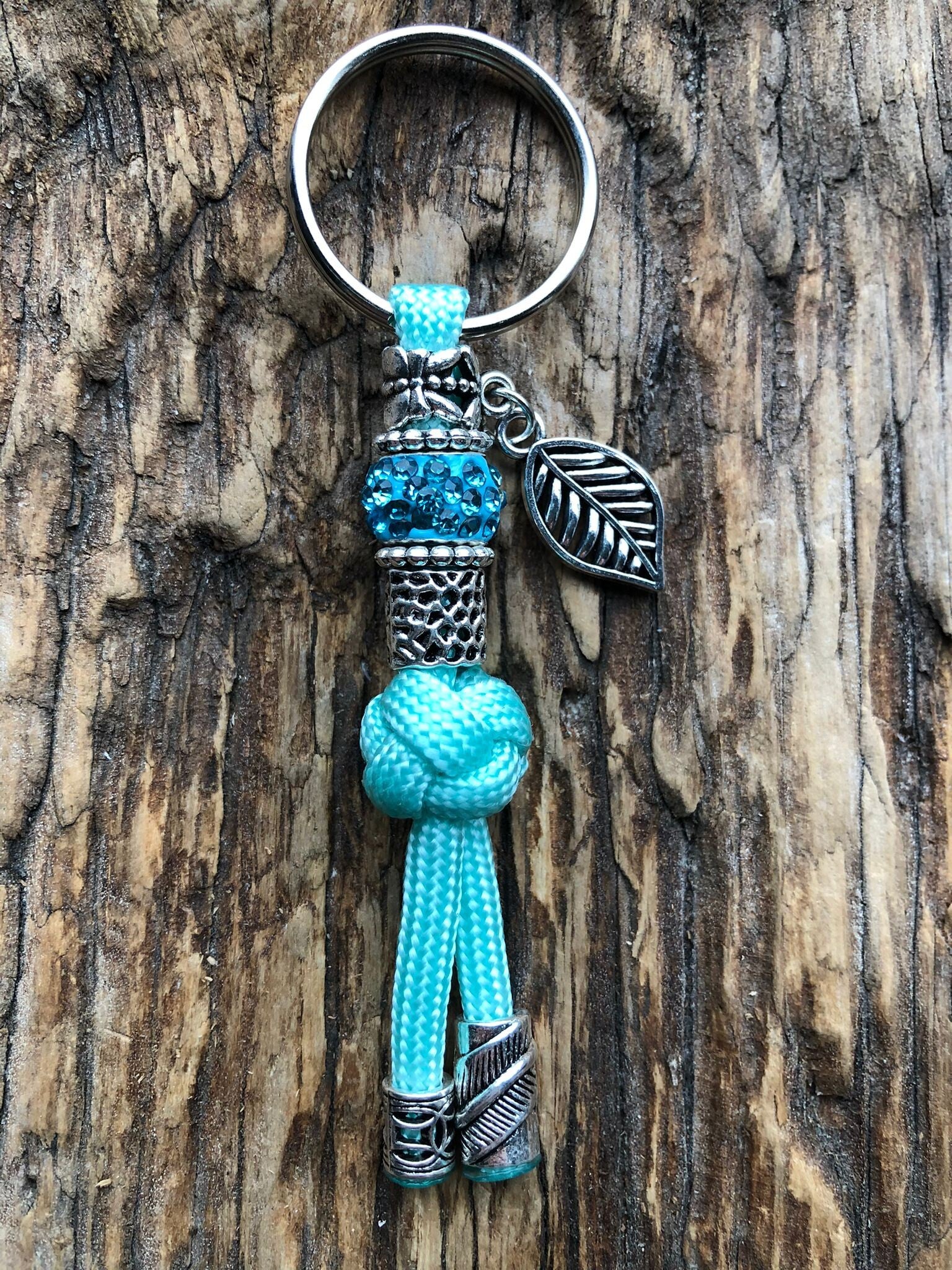 Paracord Sleutelhanger Blaadje Turquoise