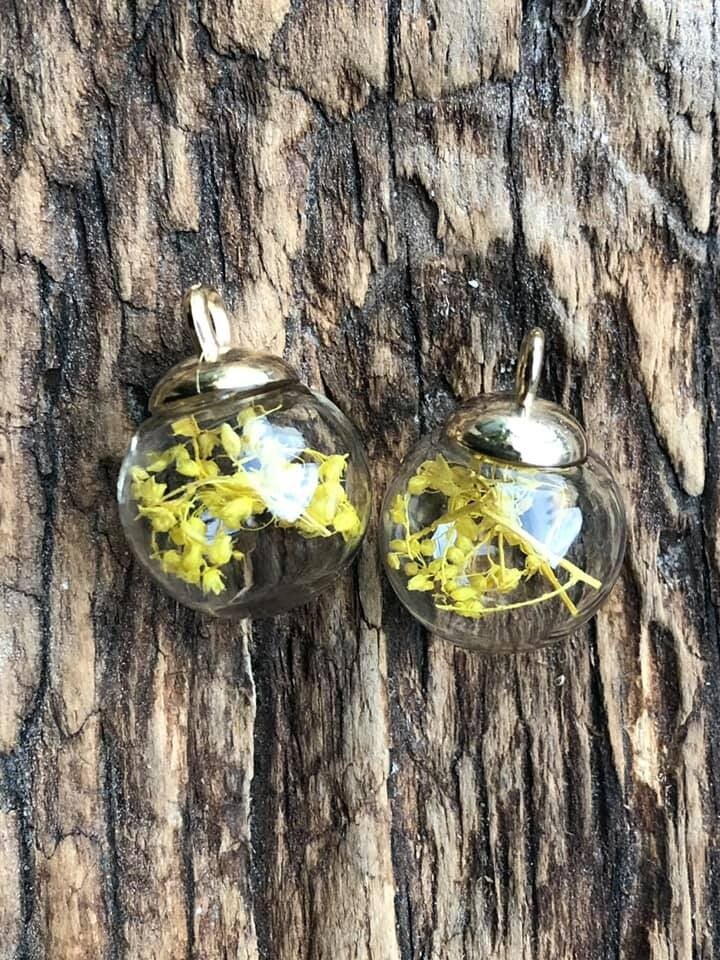 Bedel Gekleurd Glazen bol Droogbloemen Geel