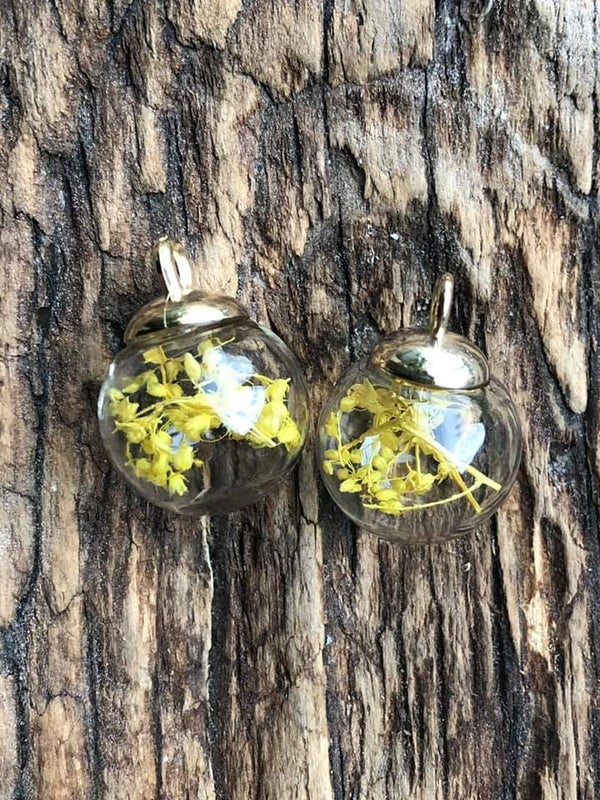 Bedel Gekleurd Glazen bol Droogbloemen Geel