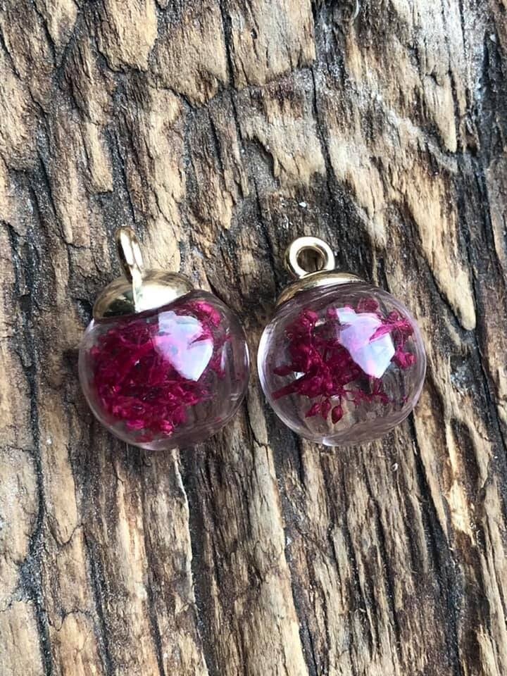 Bedel Gekleurd Glazen bol Droogbloemen Donker Roze