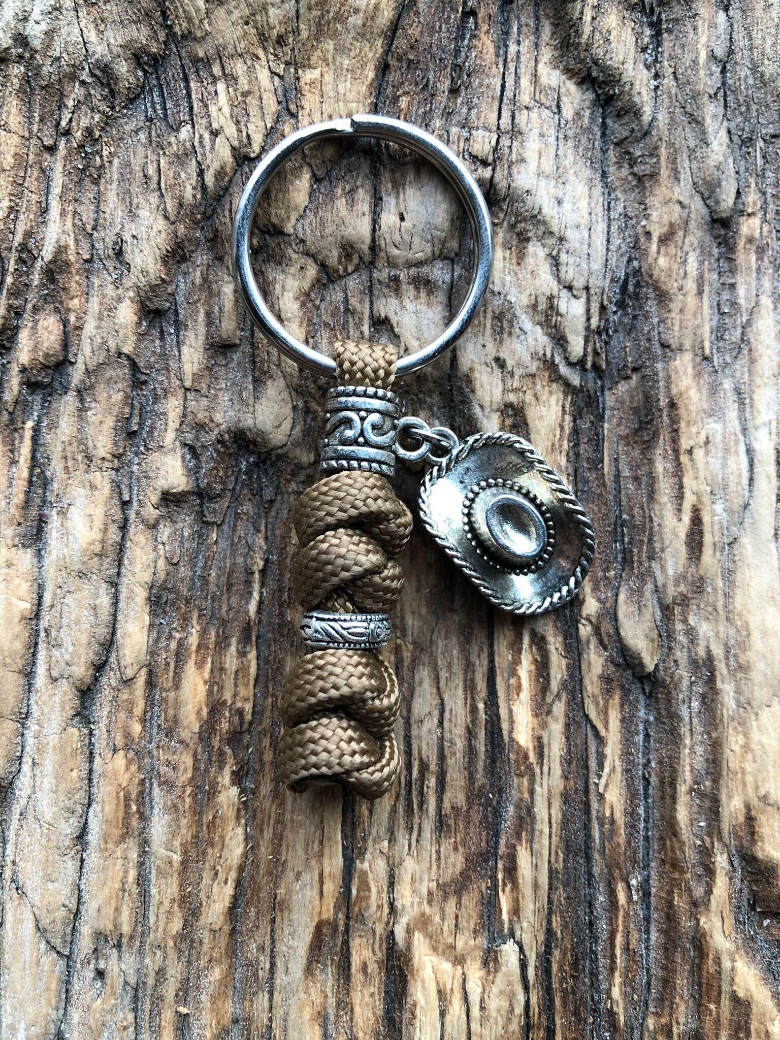 Paracord Sleutelhanger western Cowboyhoed bruin