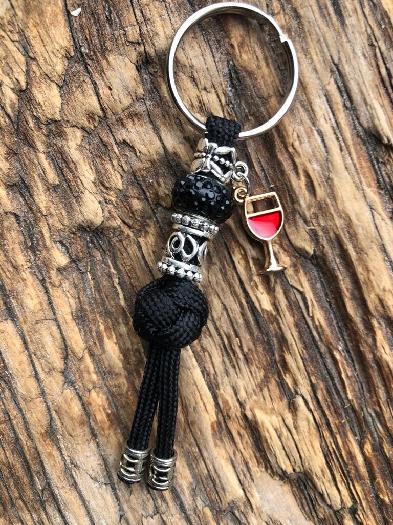 Paracord Sleutelhanger Wijnglas Zwart